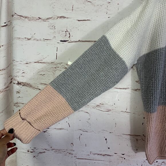 Olive & Oak Sweater Large Colorblock Cream Gray Pink Knit Pullover Classic Cozy - Picture 7 of 8